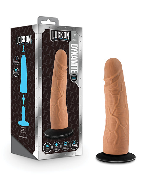 Blush Lock On 7&quot; Dynamite Dildo w/Suction Cup Adapter - Mocha