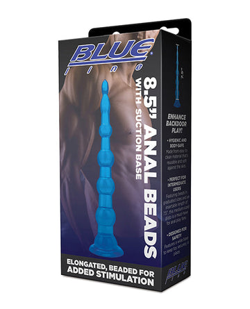 Blue Line C &amp; B 8.5&quot; Anal Beads w/Suction Base - Jelly Blue