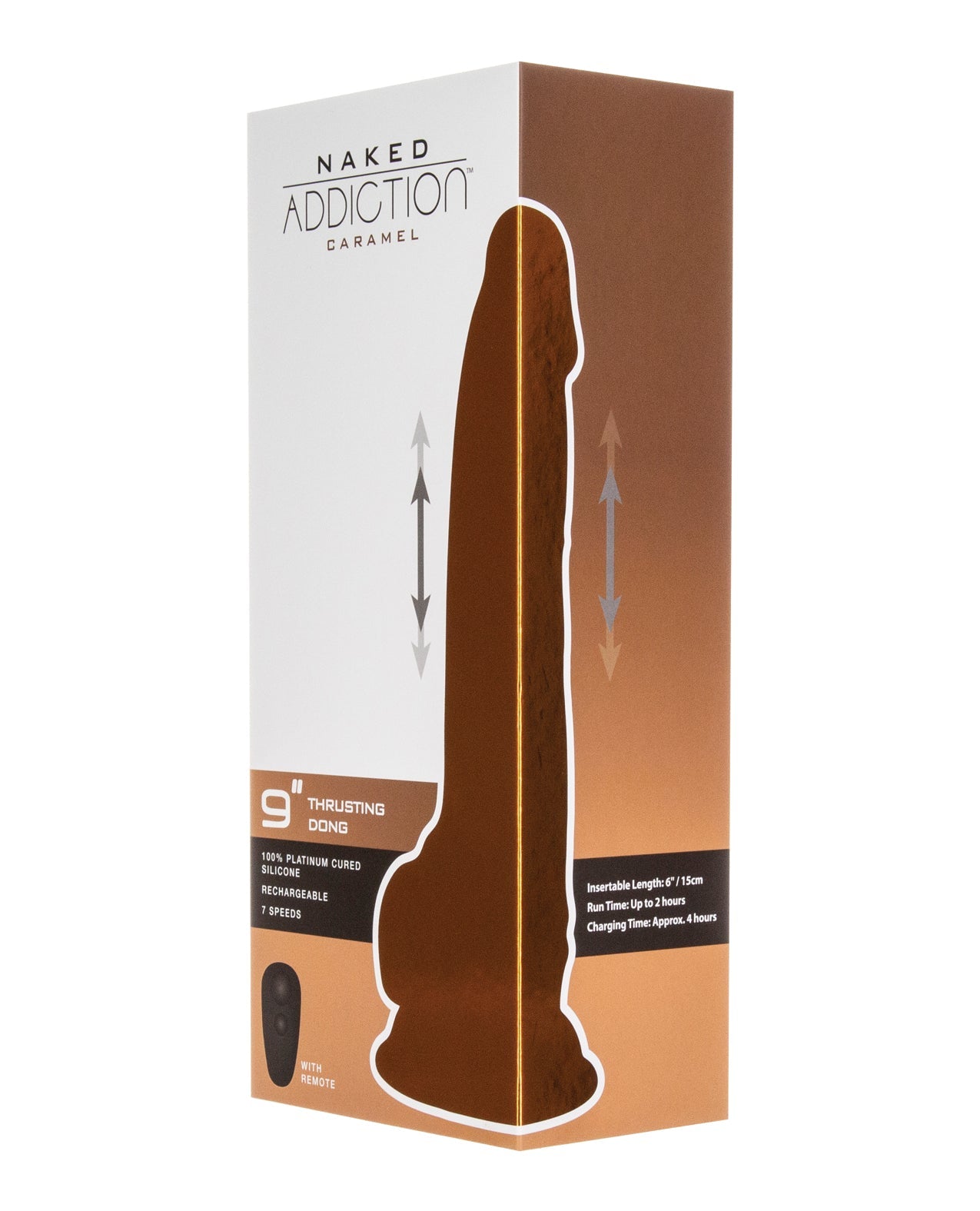 Naked Addiction 9&quot; Thrusting  Dong w/Remote - Caramel