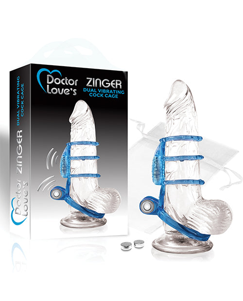 Doctor Love&#039;s Zinger Dual Vibrating Cock Cage - Blue