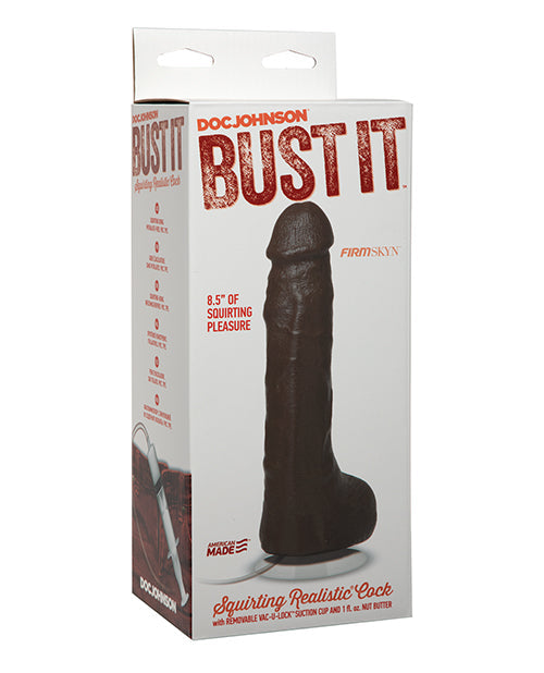 Bust It Squirting Realistic Cock w/1 oz Nut Butter - Black