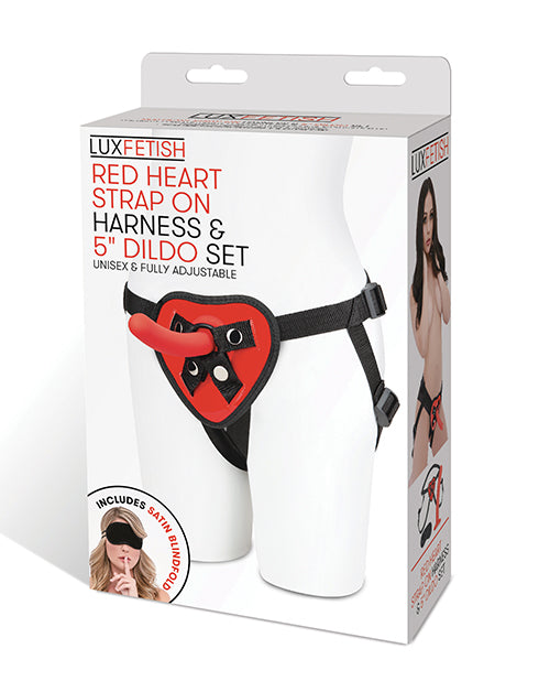 Lux Fetish 5&quot; Dildo w/Red Heart Strap On Harness Set
