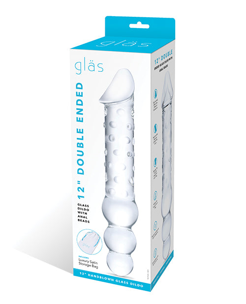 Glas 12&quot; Double Ended Glass Dildo w/Anal Beads - Clear