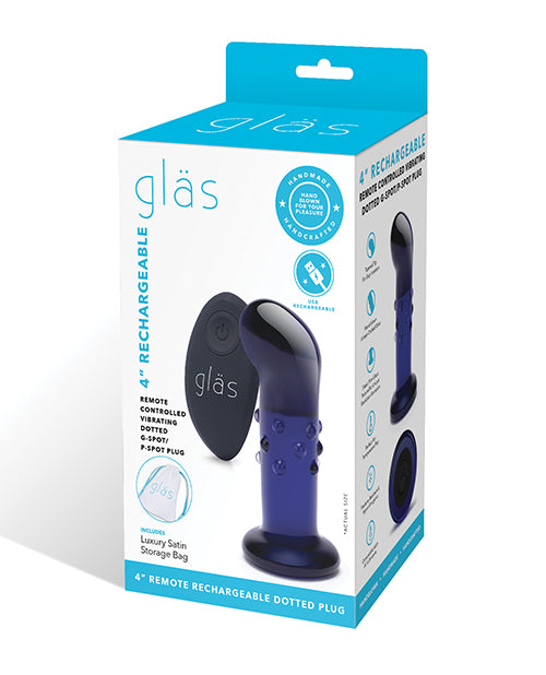 Glas 4&quot; Rechargeable Vibrating Dotted G Spot/P Spot Plug - Blue