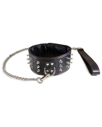 Sultra Lambskin 2 1/2&quot; Studded Collar w/24&quot; Chain - Black