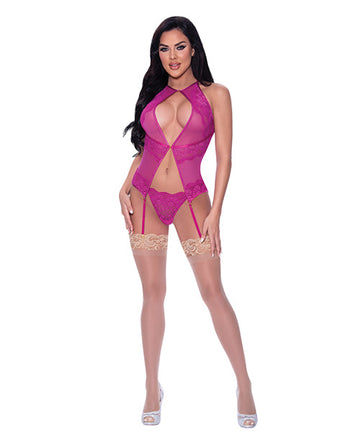 Berrylicious Lace Halter Basque &amp; G-String Pink L/XL