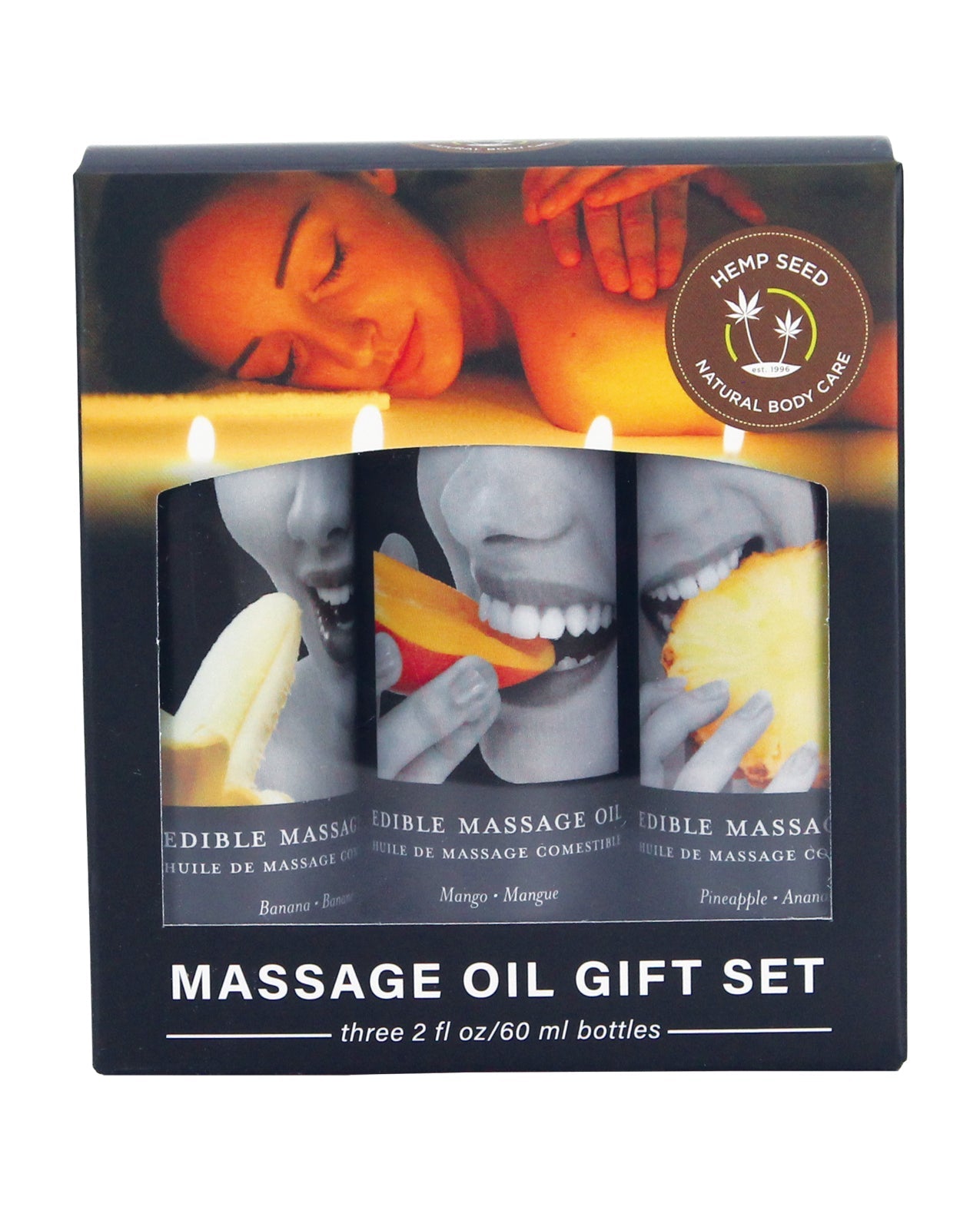 Earthly Body Edible Massage Oil Gift Set - 2 oz Banana, Mango &amp; Pineapple
