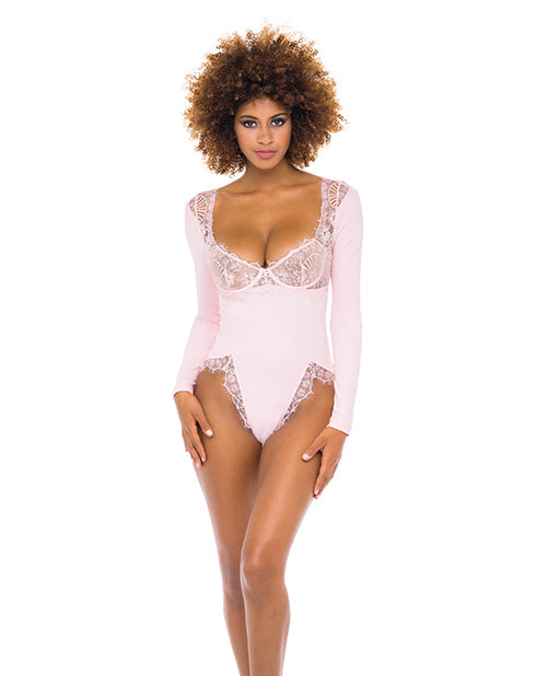 Maria Ribbed Knit &amp; Lace Teddy Crystal Rose MD