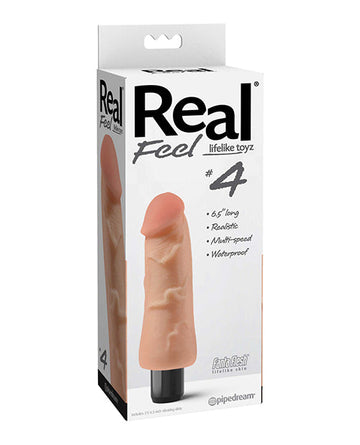 Real Feel No. 4  Long 6&quot; Vibe Waterproof - Mutli-speed Flesh