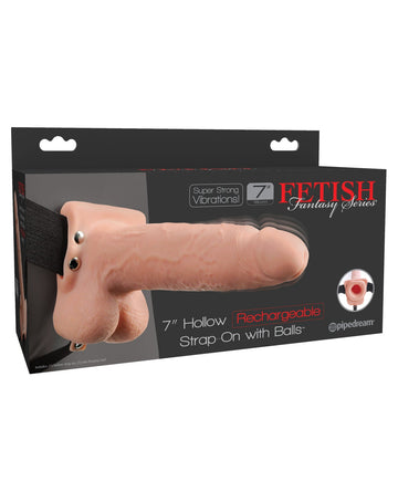 Fetish Fantasy Series 7&quot; Hollow Rechargeable Strap On w/Balls - Flesh