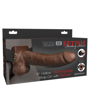 Fetish Fantasy Series 8&quot; Hollow Rechargeable Strap On w/Remote - Brown