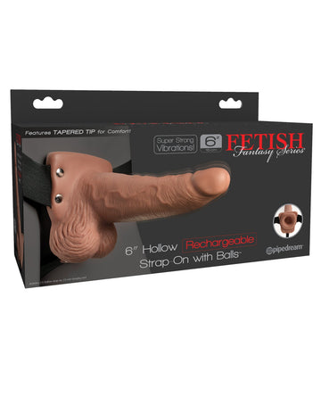 Fetish Fantasy Series 6&quot; Hollow Rechargeable Strap On w/Balls - Tan