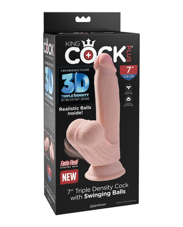 King Cock Plus 7&quot; Triple Density Cock w/Swinging Balls - Ivory