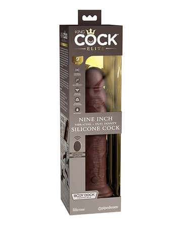 King Cock Elite 9&quot; Dual Density Vibrating Silicone Cock w/Remote - Brown