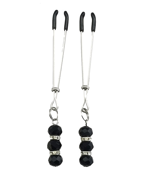 Bijoux de Nip Tweezer Nipple Clamp w/Black &amp; Crystal Beads - Chrome