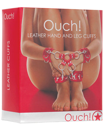 Shots Ouch Leather Hand &amp; Leg Cuffs - Red