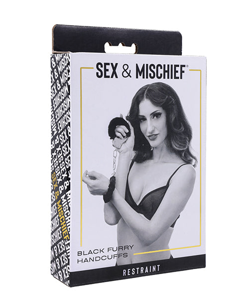 Sex &amp; Mischief Furry Handcuffs - Black