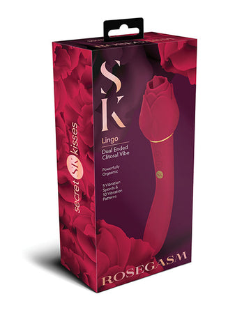 Secret Kisses Rosegasm Lingo Dual Ended Rose Bud w/Clitoral Flickering &amp; Internal Massage - Red