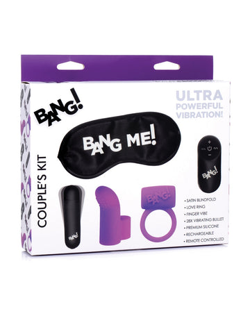 Bang! Couple&#039;s Kit with RC Bullet, Blindfold, Cock Ring &amp; Finger Vibe - Purple