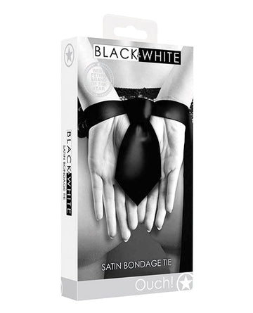 Shots Ouch Black &amp; White Satin Bondage Tie - Black