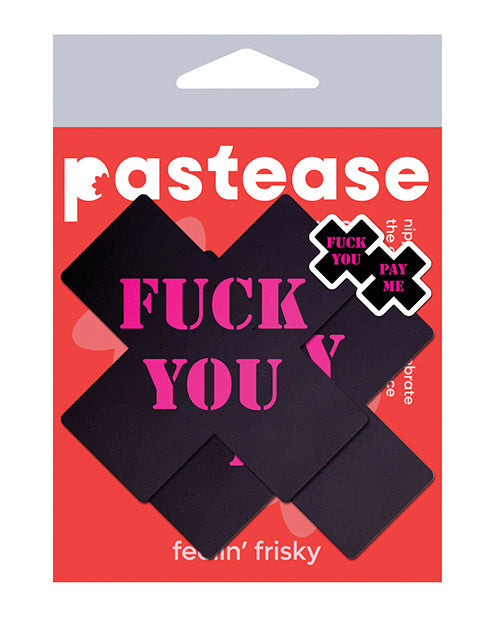 Pastease Premium Fuck You Pay Me Cross - Black/Pink O/S