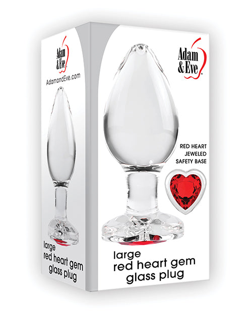 Adam &amp; Eve Red Heart Gem Glass Plug - Large
