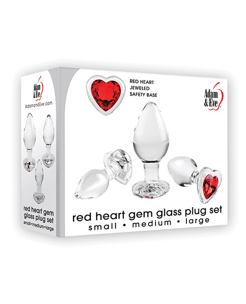 Adam &amp; Eve Red Heart Gem Glass Plug Set