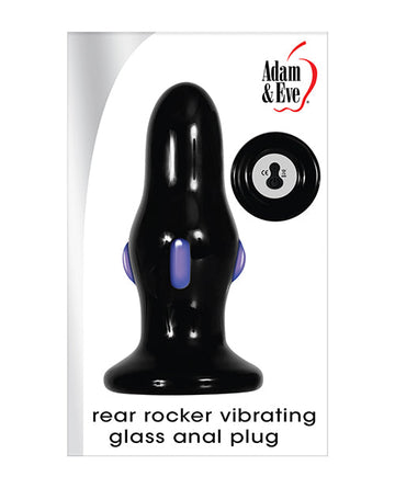 Adam &amp; Eve Rear Rocker Vibrating Glass Anal Plug - Black