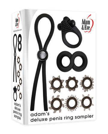 Adam &amp; Eve Adam&#039;s Deluxe Penis Ring Sampler - Black/Smoke