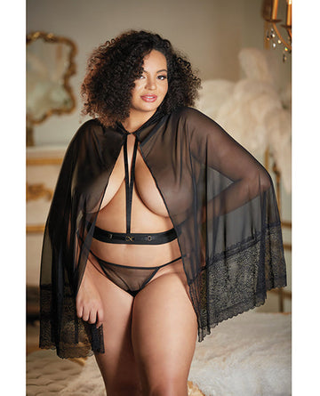 Allure Lace &amp; Mesh Cape w/Attached Waist Belt (G-String NOT included) Black QN
