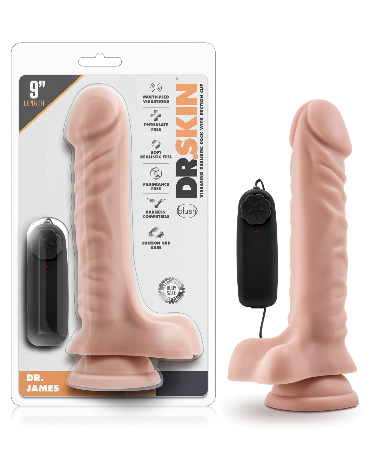 Blush Dr. Skin Dr. James 9&quot; Cock w/Suction Cup - Vanilla