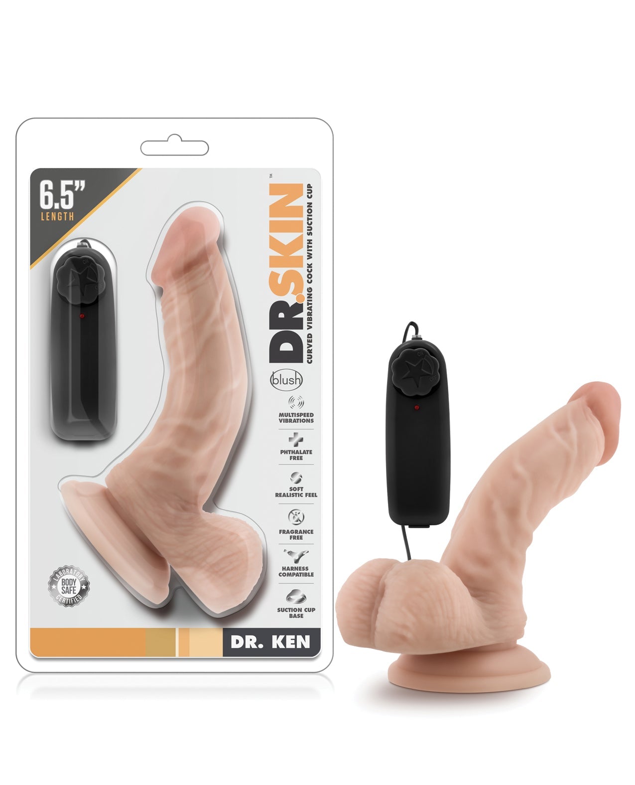 Blush Dr. Skin Dr. Ken 6.5&quot; Cock w/Suction Cup - Vanilla