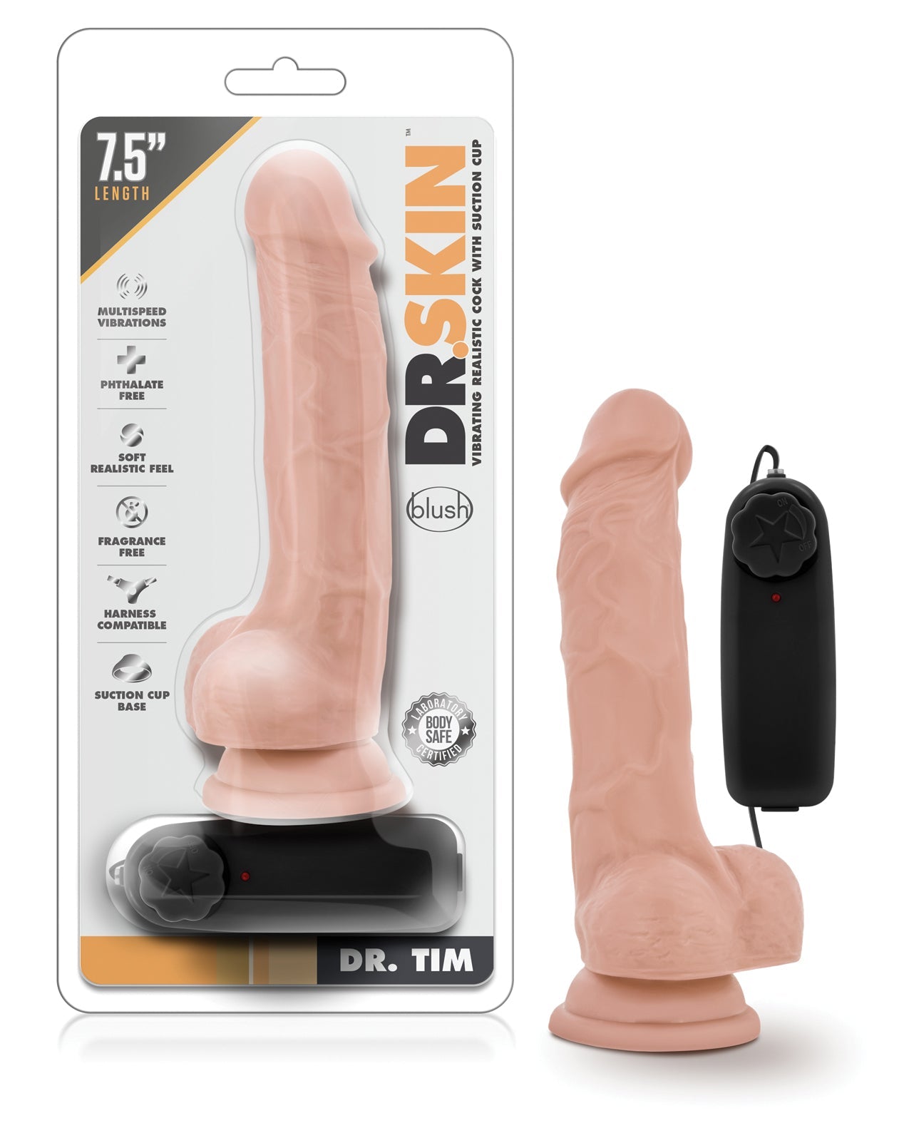 Blush Dr. Skin Dr. Tim 7.5&quot; Cock w/Suction Cup - Vanilla