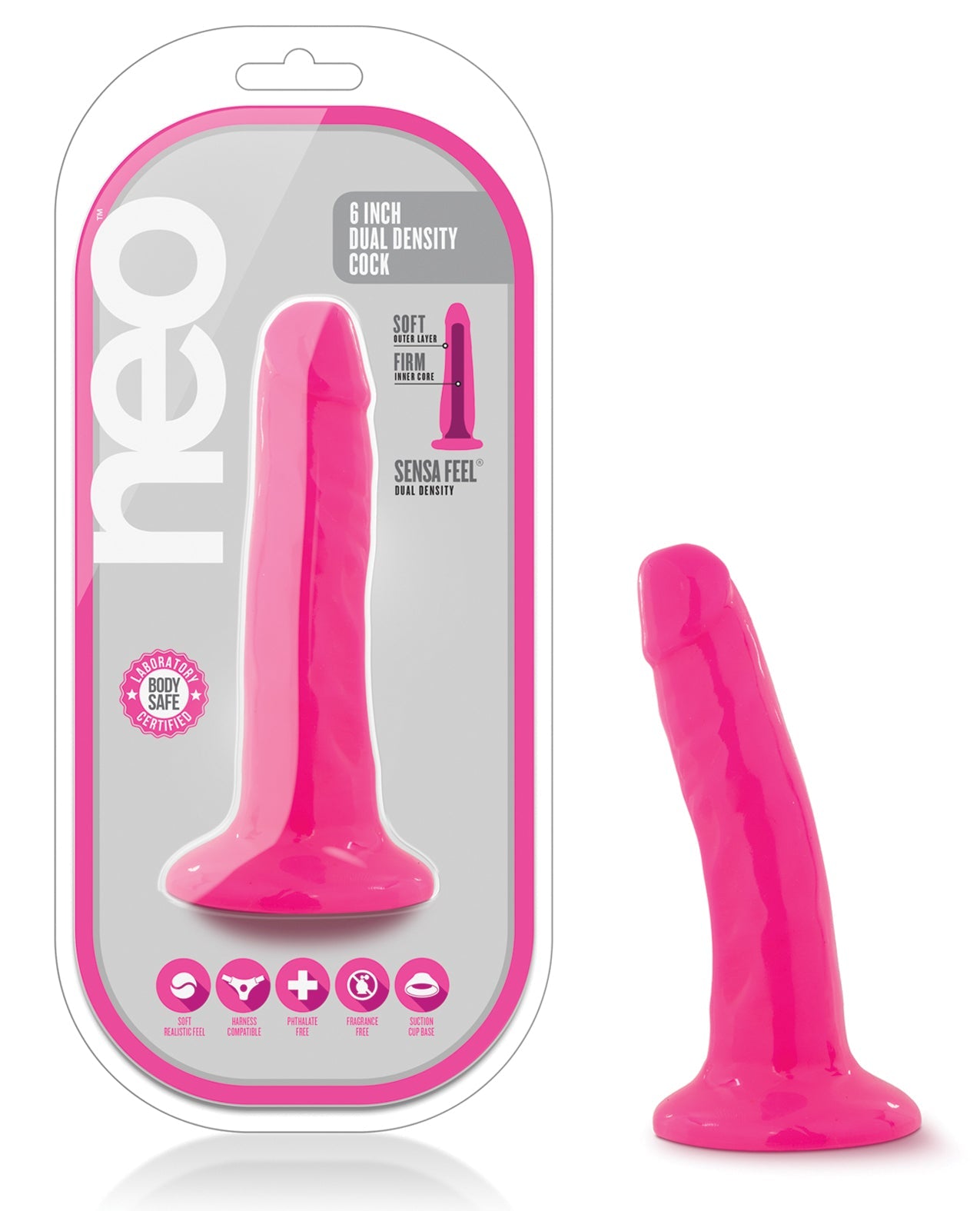 Blush Neo 5.5&quot; Dual Density Cock - Neon Pink