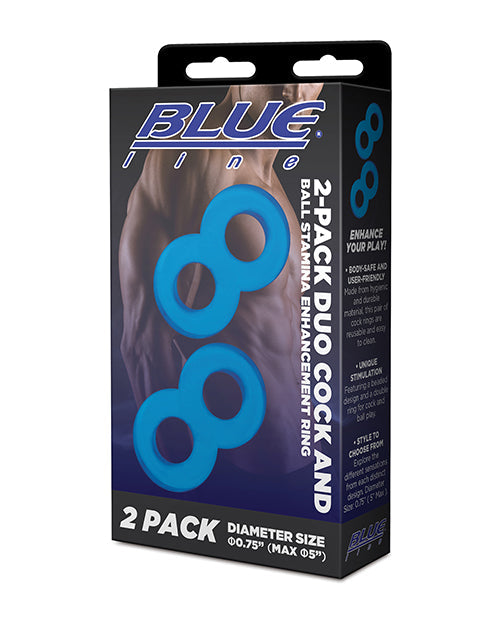 Blue Line C &amp; B Dual Cock &amp; Ball Stamina Enhancement Ring - Jelly Blue Pack of 2