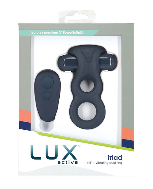 Lux Active Triad 4.5&quot; Vibrating Dual Ring w/Remote - Dark Blue