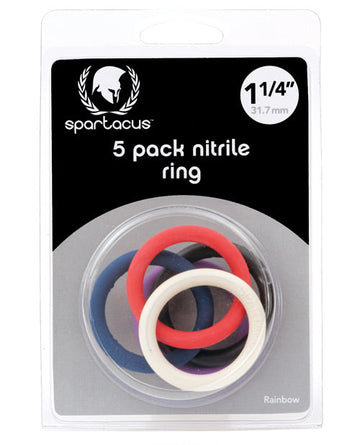 Spartacus 1.25&quot; Nitrile Cock  Ring Set - Asst. Colors Pack of 5