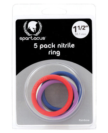 Spartacus 1.5&quot; Nitrile Cock  Ring Set - Asst. Colors Pack of 5