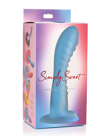 Curve Toys Simply Sweet 7&quot; Ribbed Silicone Dildo - Blue