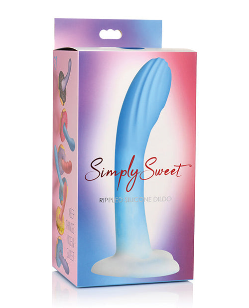 Curve Toys Simply Sweet 7&quot; Rippled Silicone Dildo - Blue/White