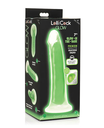 Curve Toys Lollicock 7&quot; Glow In The Dark Silicone Dildo - Green