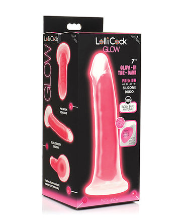 Curve Toys Lollicock 7&quot; Glow In The Dark Silicone Dildo - Pink