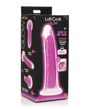 Curve Toys Lollicock 7&quot; Glow In The Dark Silicone Dildo - Purple