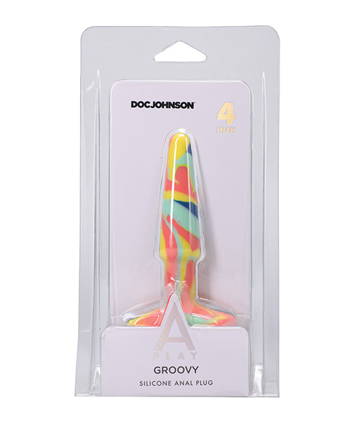 A Play 4&quot; Groovy Silicone Anal Plug - Multicolor/Yellow