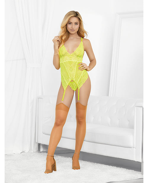 Neons Bustier w/Nude Hose &amp; G-String Neon Lime MD