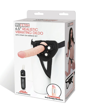 Lux Fetish 6.5&quot; Realistic Vibrating Dildo w/Strap On Harness Set