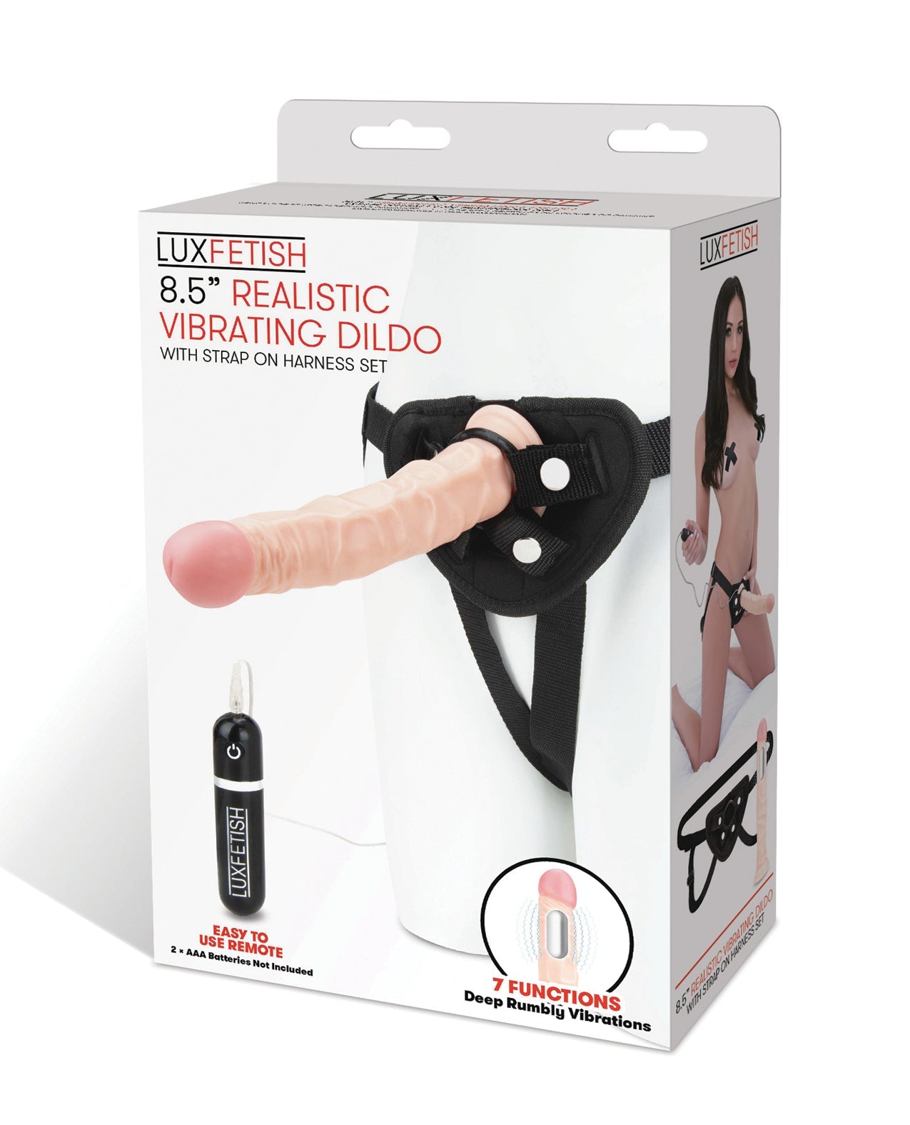 Lux Fetish 8.5&quot; Realistic Vibrating Dildo w/Strap On Harness Set