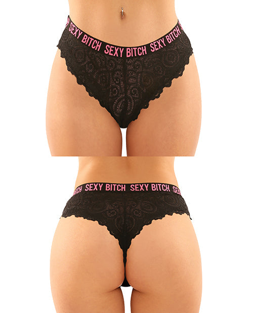 Vibes Buddy Sexy Bitch Lace Panty &amp; Micro Thong Black/PNK L/XL