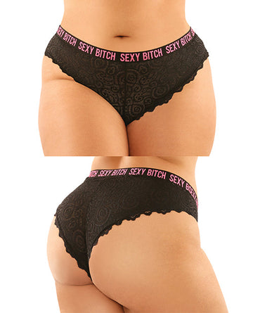 Vibes Buddy Sexy Bitch Lace Panty &amp; Micro Thong Black/PNK QN