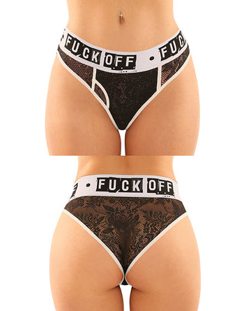 Vibes Buddy Fuck Off Lace Boy Brief &amp; Lace Thong Black L/XL